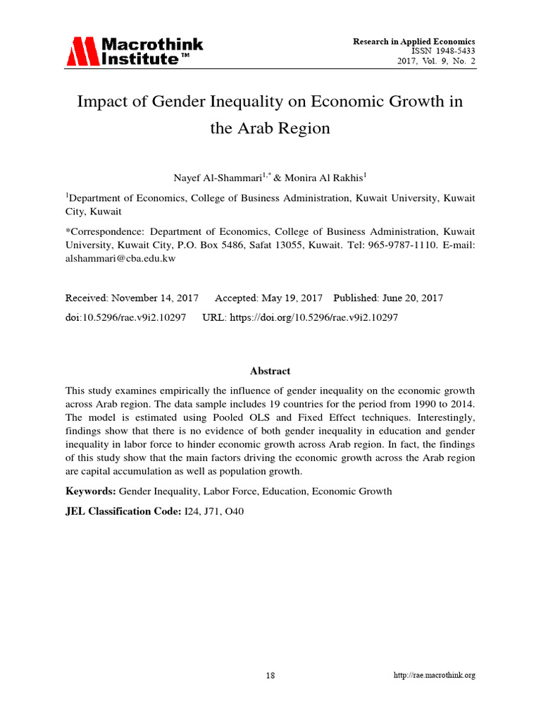 Gender Inequality's Impact on Arab Economies | PDF | Economic Growth ...