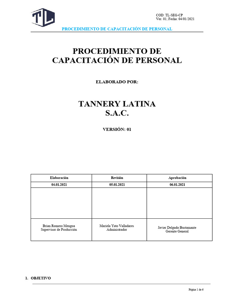 Procedimiento de Capacitación de Personal | PDF | Presupuesto | Business