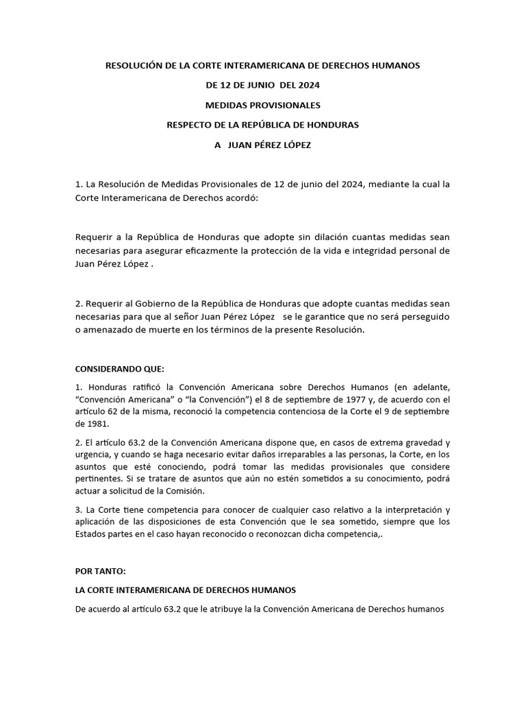 Resolución de La Corte Interamericana de Derechos Humanos | PDF ...