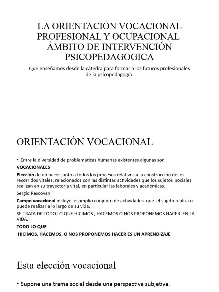 LA ORIENTACIÓN VOCACIONAL PROFESIONAL Y OCUPACIONAL Clase | PDF ...