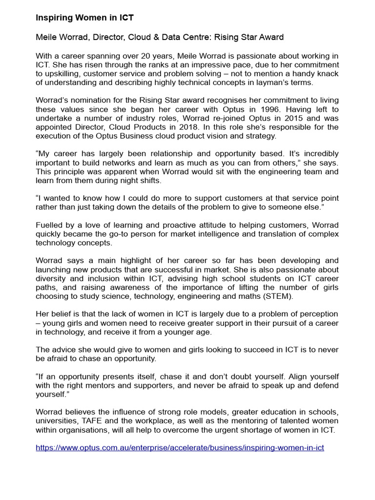 Inspiring Women In Ict Pdf Mentorship Information And