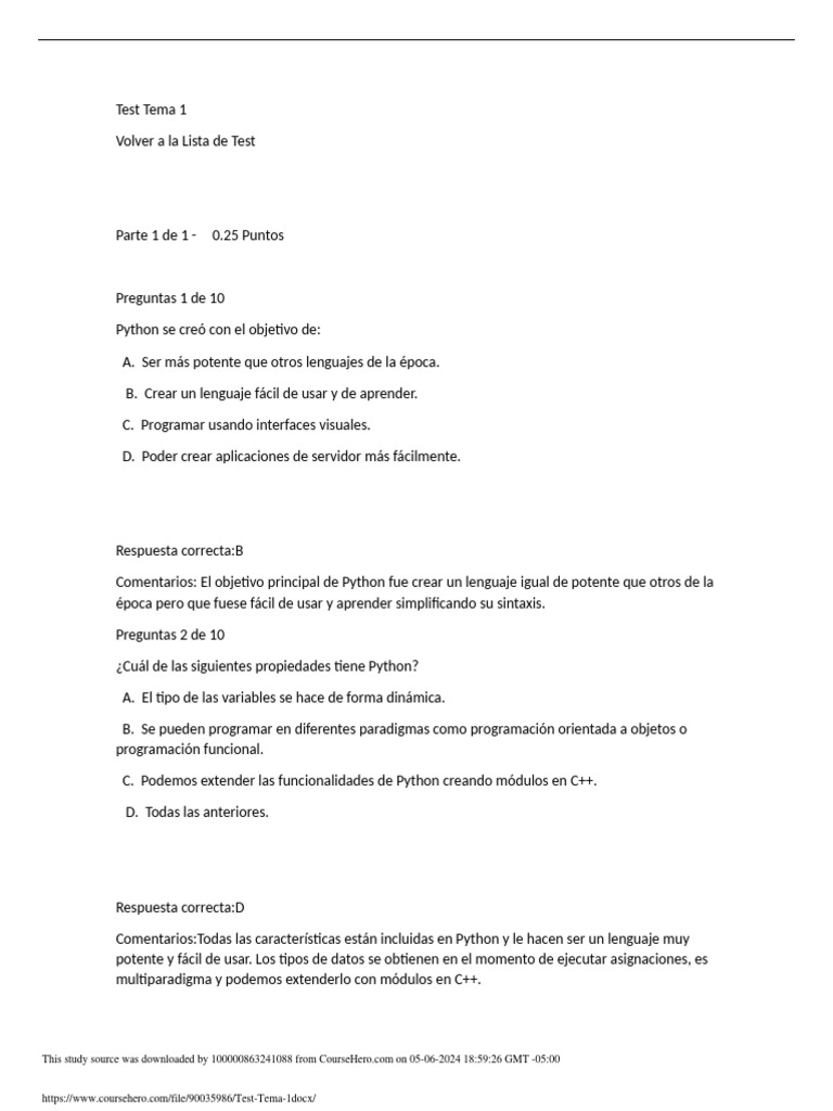 Test sobre Python y Jupyter Notebook | PDF | Python (lenguaje de ...