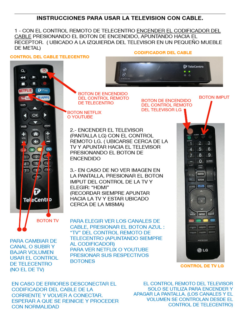 Instrucciones para TV con Telecentro | PDF