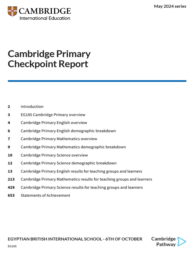 Cambridge Primary Checkpoint Report 2024 | PDF | Learning | Curriculum