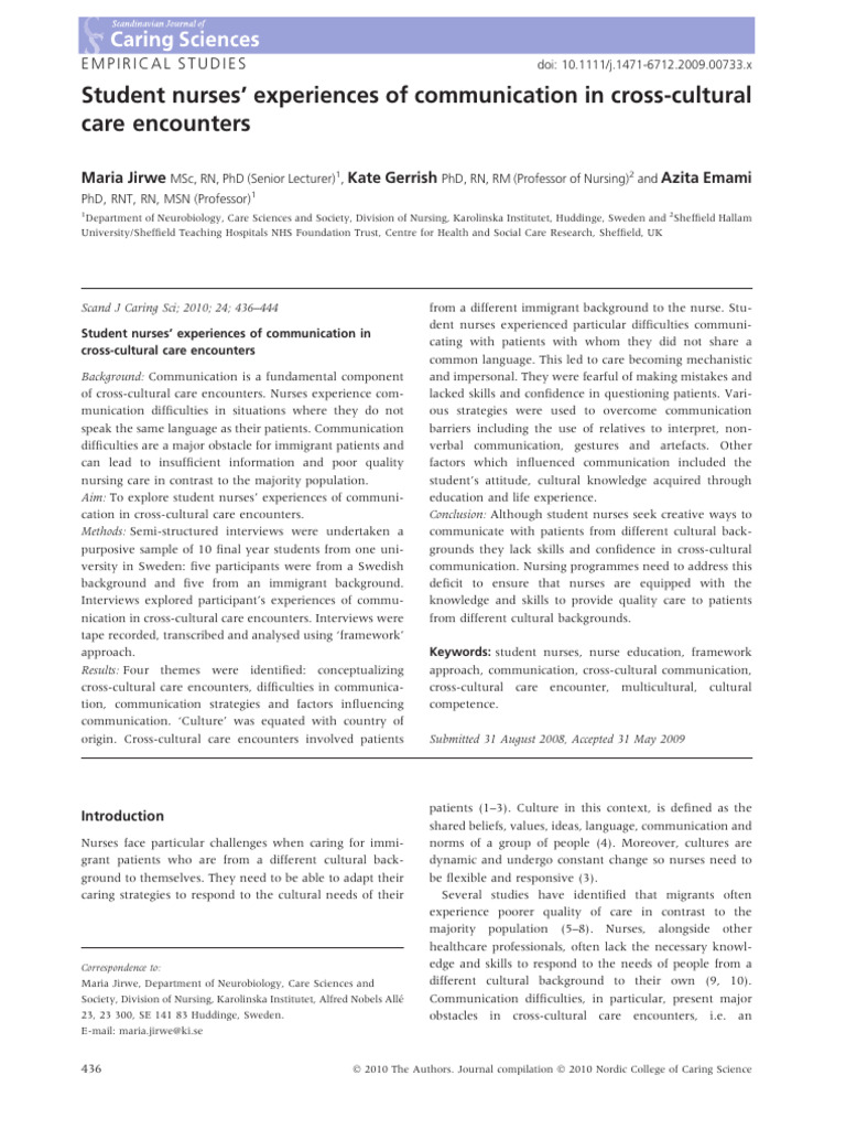 Student Nurses Experiences of Communicat | PDF | Cross Cultural ...