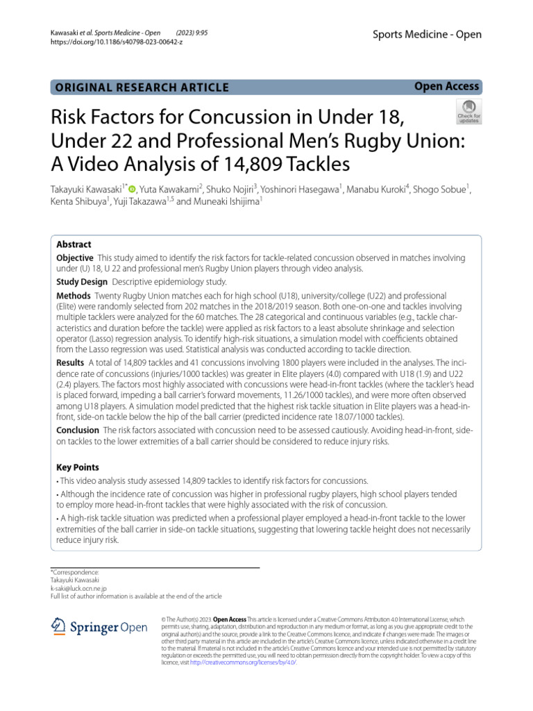 KAWASAKI 2023 - Risk Factors For Concussion in Under 18, Under 22 and ...