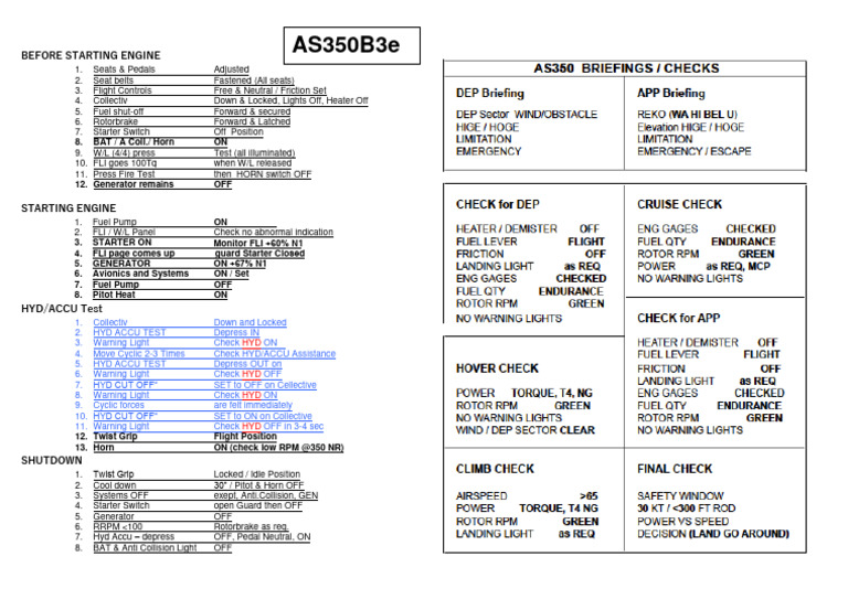 H125 Pre-Flight Checklist | PDF | Vehicles