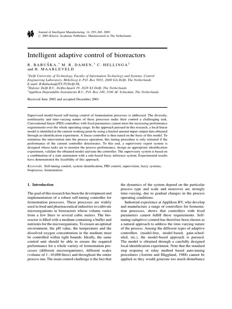 2003 - Intelligent Adaptive Control of Bioreactors | PDF | Control ...