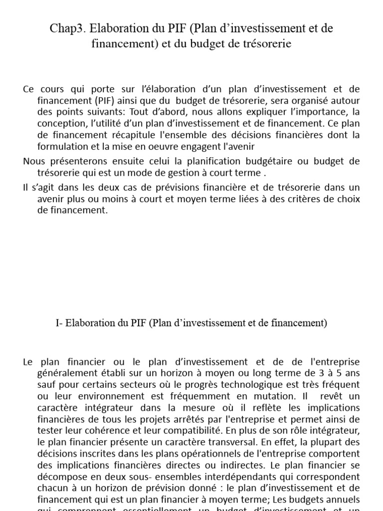 Élaboration du PIF et budget de trésorerie | PDF | Budget | Investir