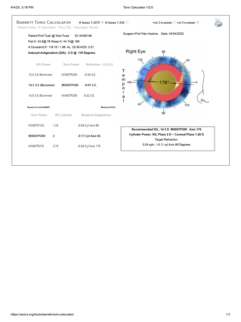 Barrett Toric Calculator - ASCRS | PDF | Science & Mathematics
