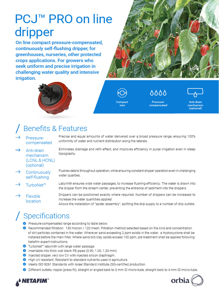 PCJ Pro On Line Dripper Product Sheet | PDF | Water | Environmental ...