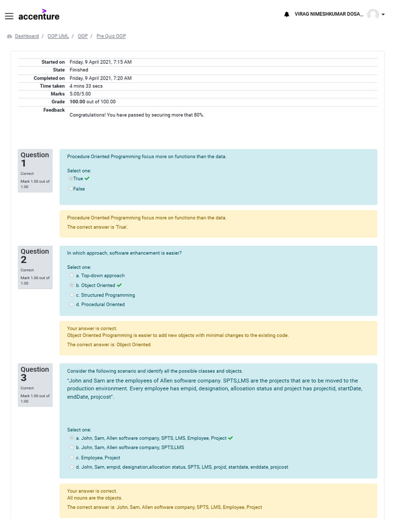 OOP Quiz Results and Concepts Overview | PDF | Object Oriented ...
