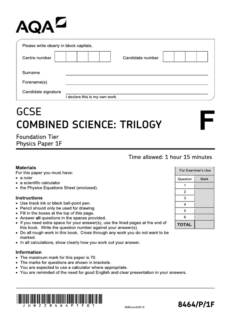 Physics Paper 1 Foundation Practice | PDF
