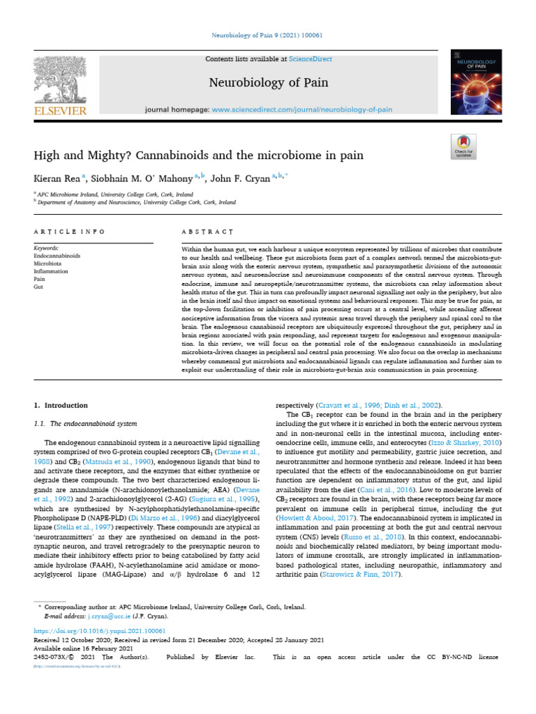 High and Mighty - Cannabinoids and The Microbiome in Pain 2021 | PDF ...
