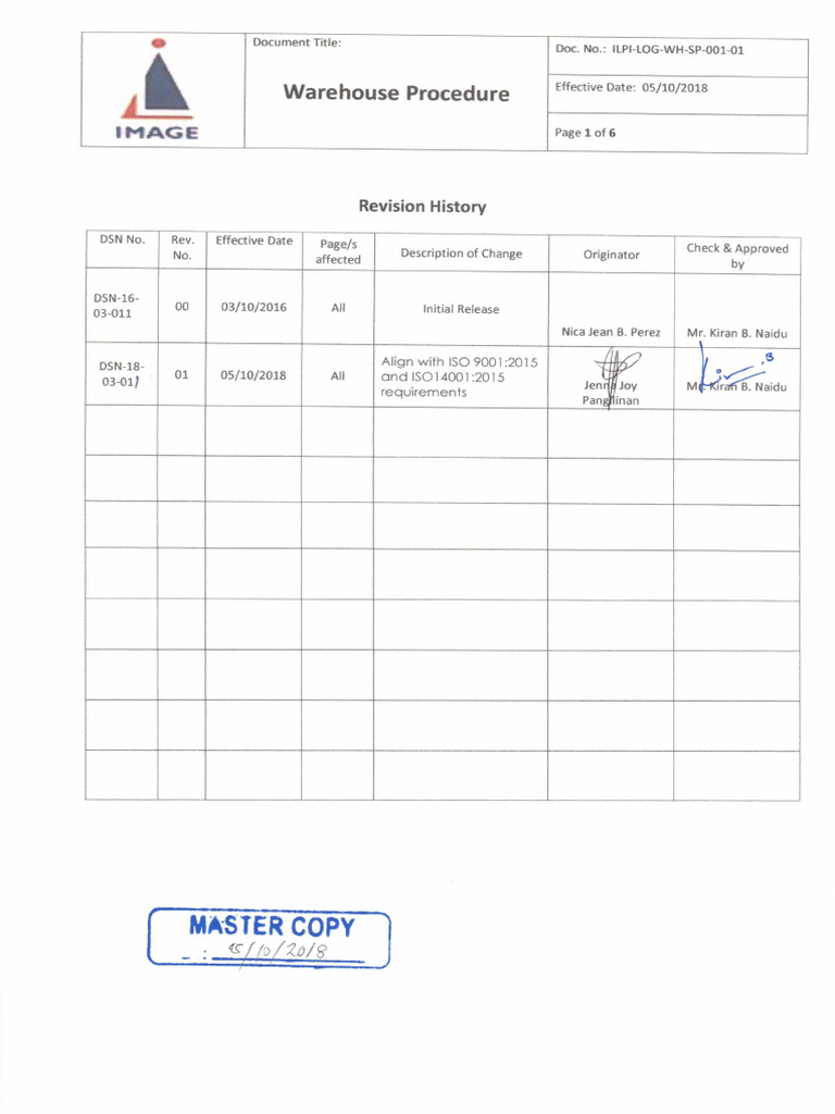 ILPI-LOG-WH-SP-001-01 - Warehouse Procedure | PDF