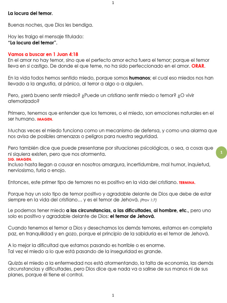 La locura del temor y la fe en Dios | PDF | Temor | Amor