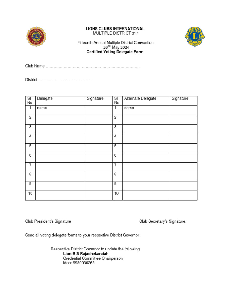 MD317 Voting Delegate Form 2024 | PDF