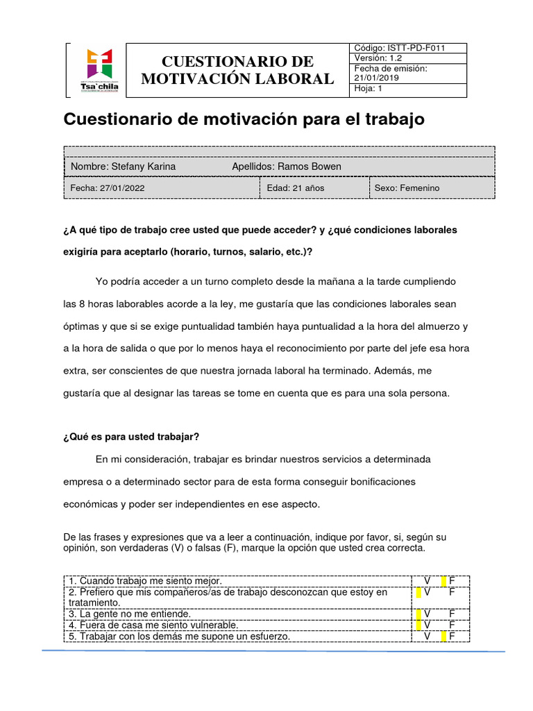 Cuestionario de Motivación para El Trabajo | PDF | Motivacional ...