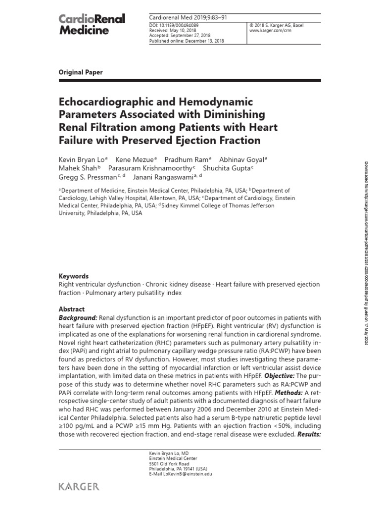 Renal Function in HFpEF: RHC Insights | PDF | Heart Failure ...
