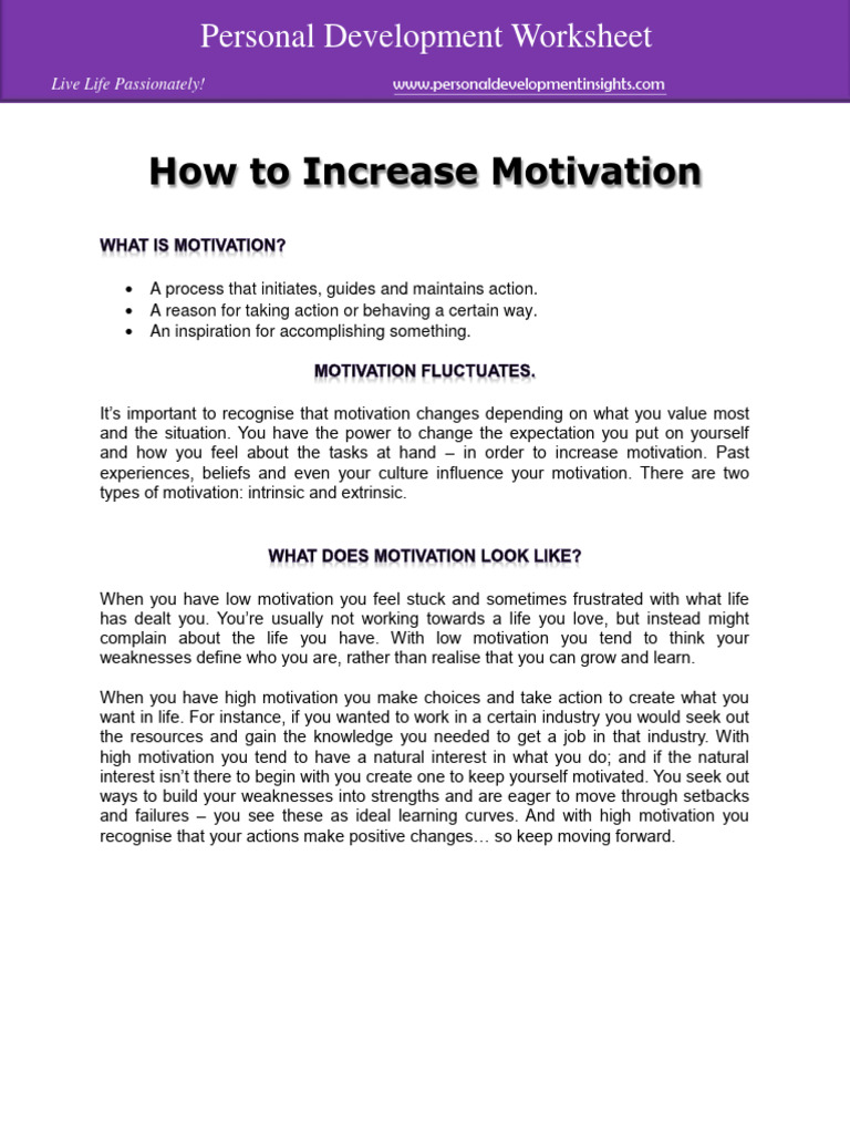 Personal - Development - Worksheet How To Increase Motivation | PDF ...