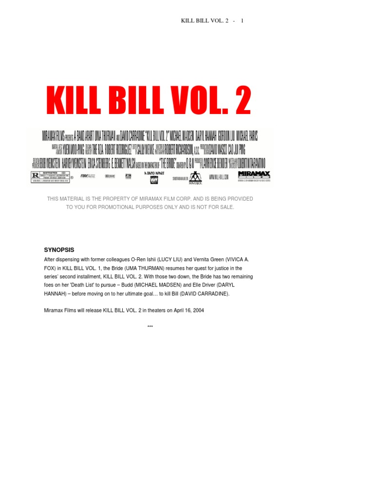 Kill Bill Vol. 2: Synopsis & Insights | PDF | Chinese Martial Arts ...