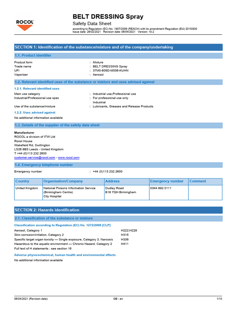 belt dressing spray sds PDF Toxicity Firefighting