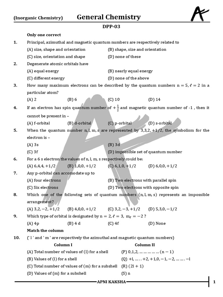 DPP - 03 - General Chemistry | PDF | Atomic Orbital | Materials Science