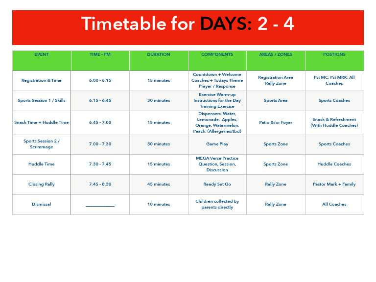 3-Day Sports Event Timetable | PDF