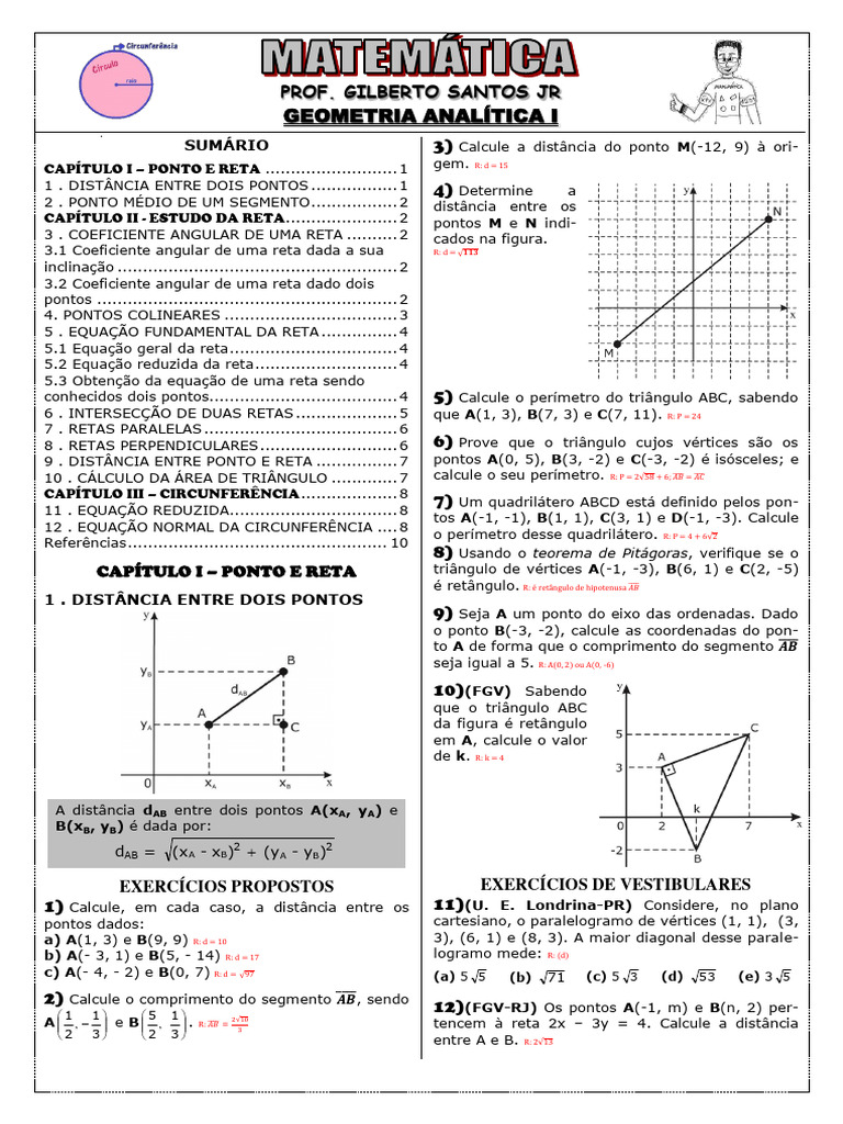 Apostila de Geometria Analítica I (10 Páginas, 84 Questões, Com ...