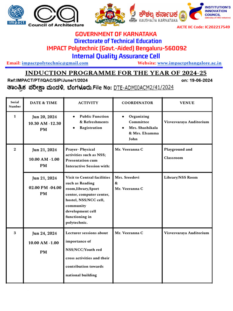 15 Days Induction Programme 2024 Pdf