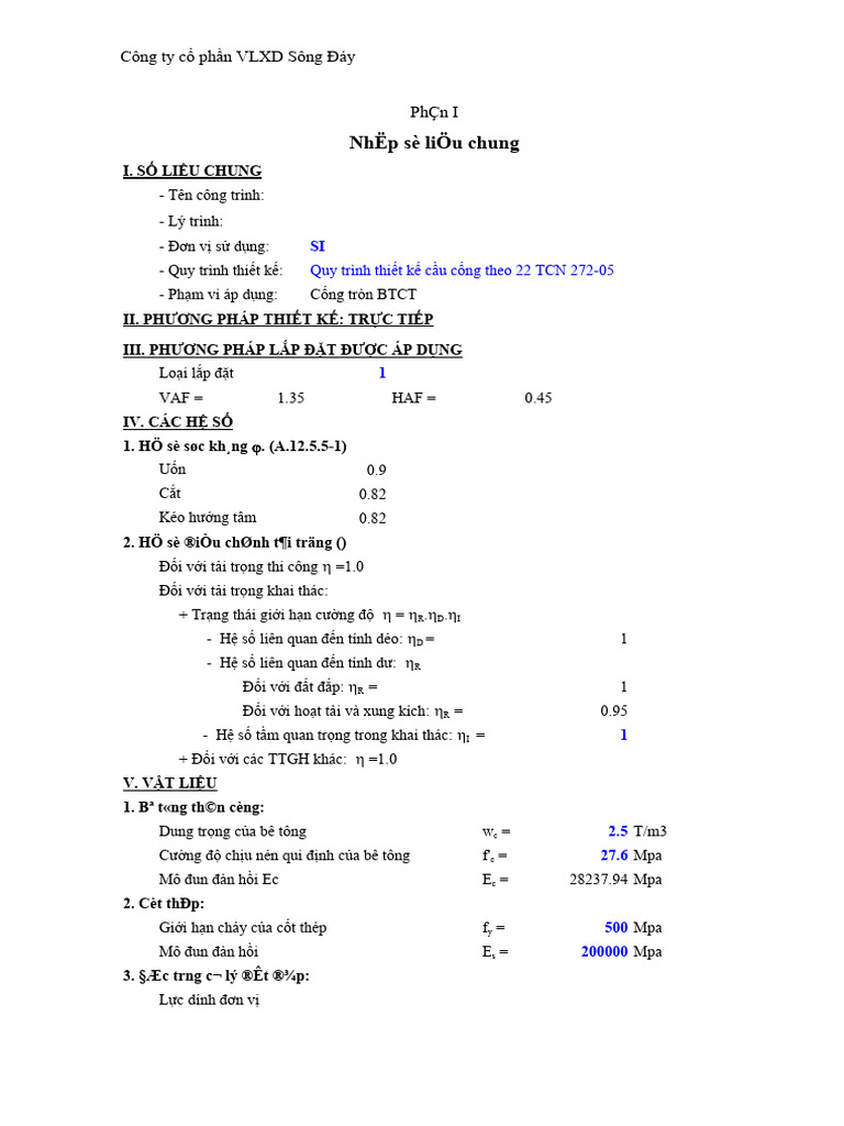 Bang Tinh Toan Cong Trong BTCT | PDF
