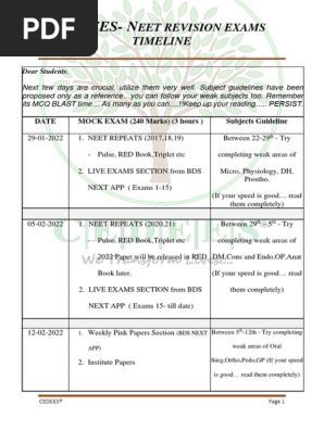 Cedees Neet Exam Timeline
