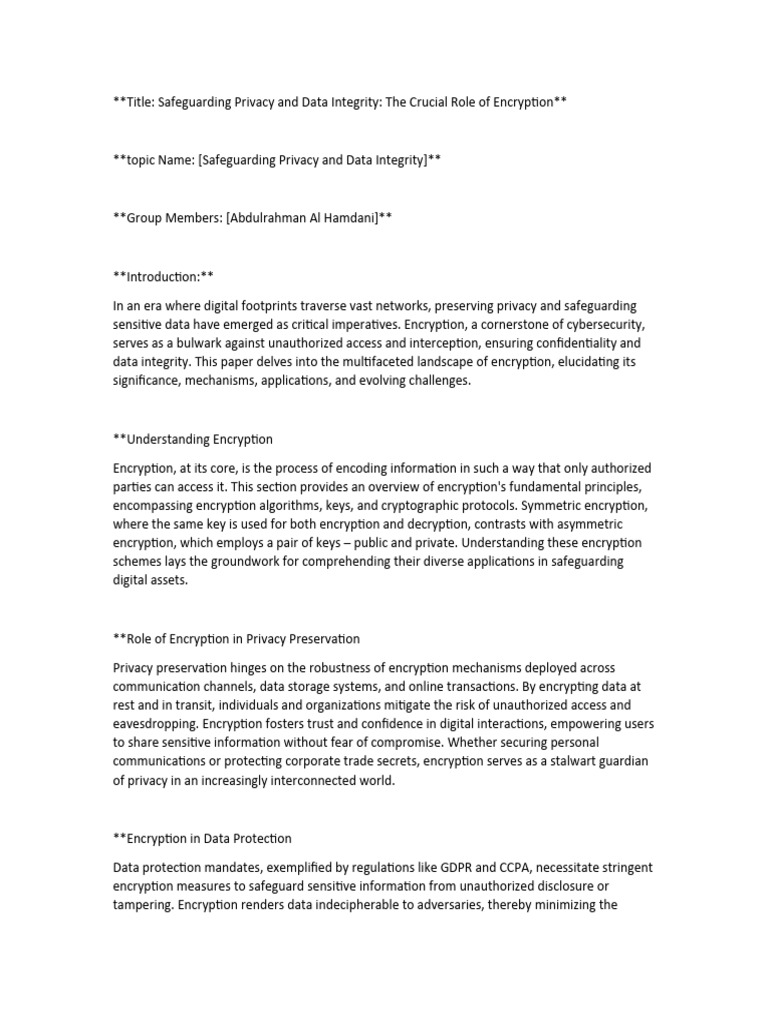 Image showcasing Safeguarding Privacy and Data Integrity | PDF | Encryption | Key ...