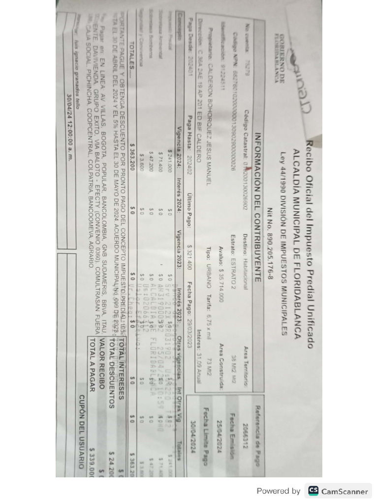 recibo impuesto predial | PDF