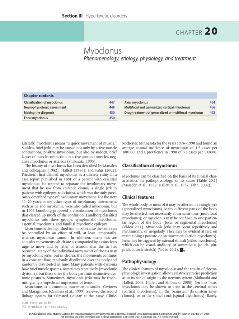 Myoclonus Phenomenology, Etiology, Physiology, and Treatment-1 | PDF ...