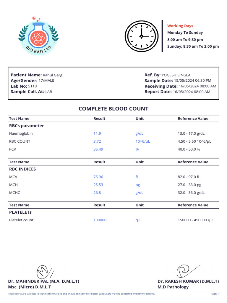 Complete Blood Count Rahul Garg 1715880813711 | PDF | White Blood Cell ...