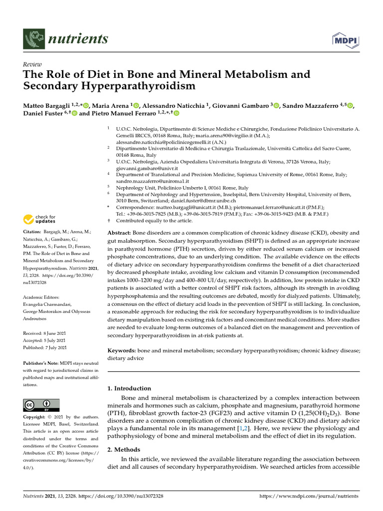 The Role of Diet in Bone and Mineral Metabolism An | PDF | Osteoblast ...