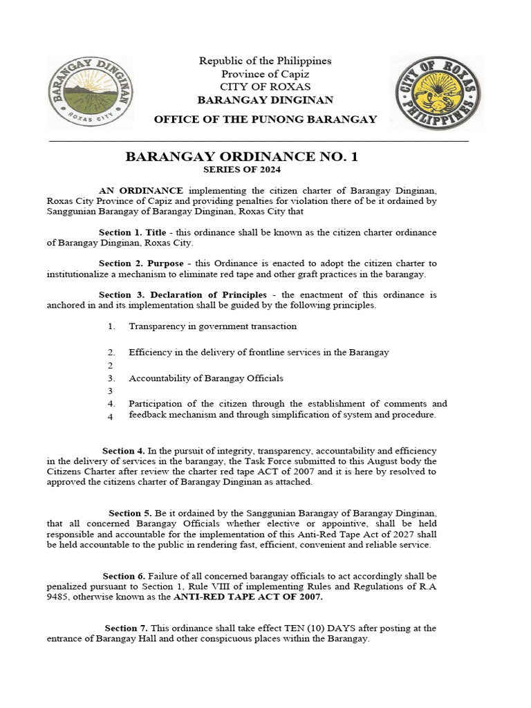 Barangay Citizen Charter | Download Free PDF | Governance | Government