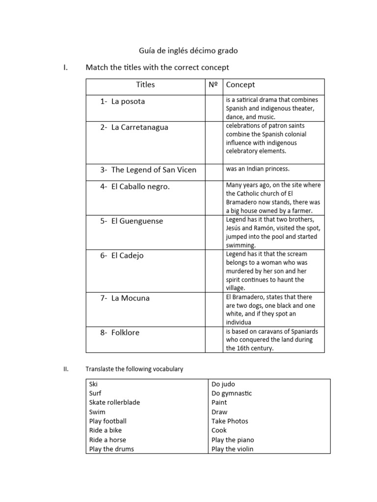 Guía De Inglés Décimo Grado Ii Corte Pdf
