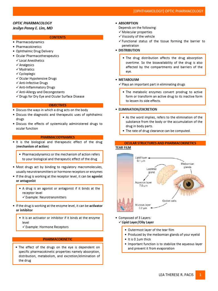 3.2ocular Pharmacology (Dr. Lim) - Pacis | PDF | Cornea | Topical ...