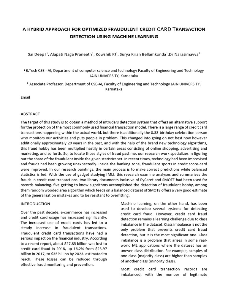 A Hybrid Approach For Optimized Fraudulent Transaction Detection With ...