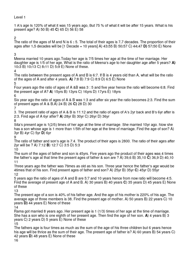 Age Calculation Problems and Solutions | PDF | Mathematics | Arithmetic
