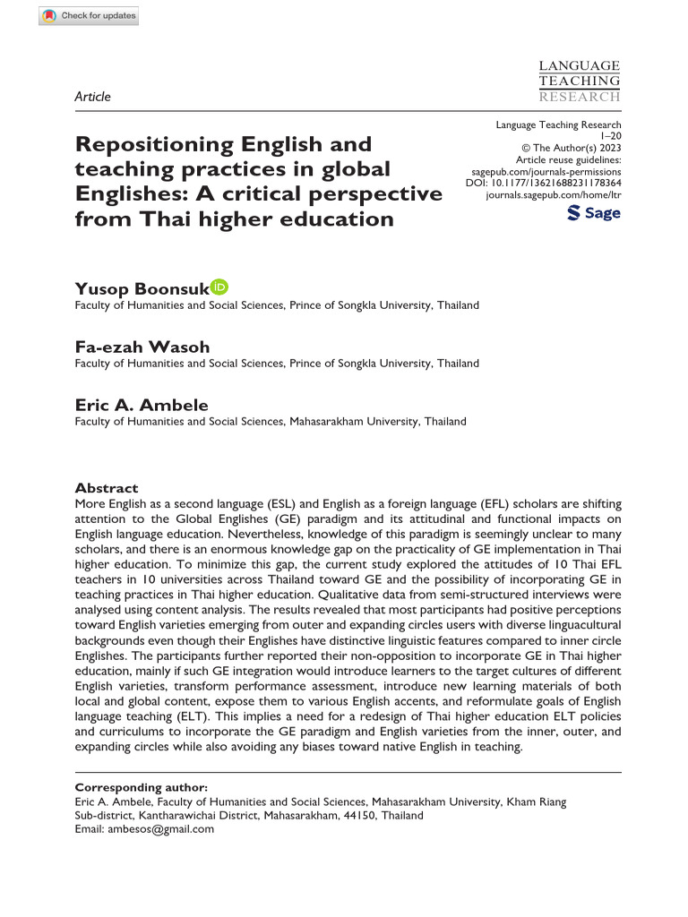 Thai Higher Ed: Embracing Global Englishes | PDF | English As A Second ...