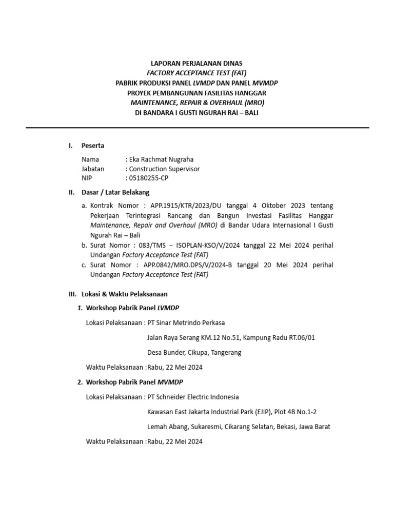Laporan FAT Panel untuk Proyek MRO Bali | PDF | Teknologi & Rekayasa