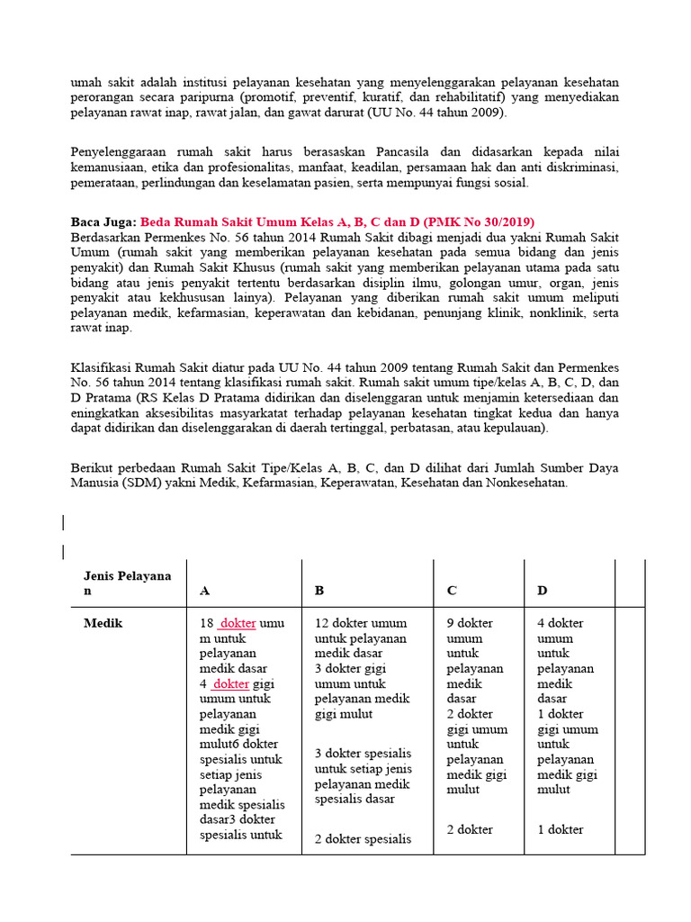 Perbedaan Tipe Rumah Sakit A, B, C, D | PDF