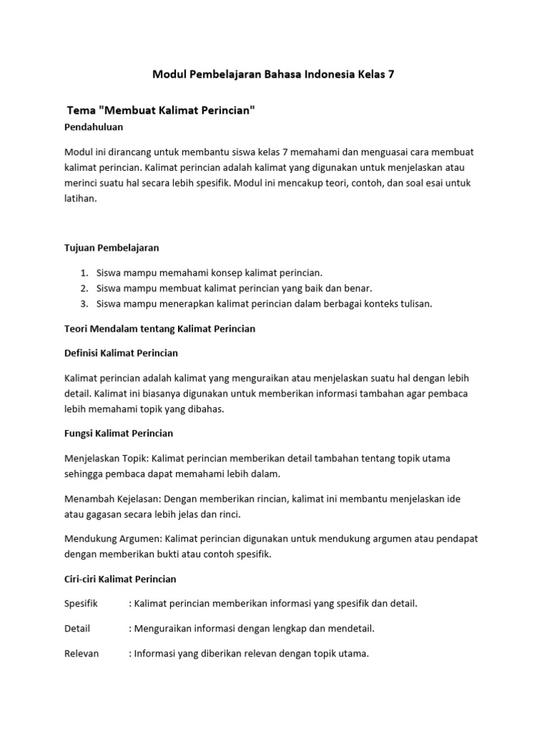 Panduan Kalimat Perincian Kelas 7 | PDF