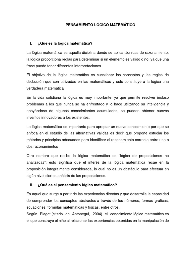 Qué Es El Pensamiento Lógico Matemático - 220223 - 165224 | PDF ...