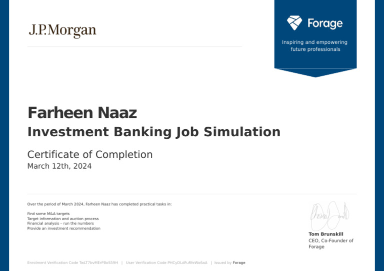 Investment Banking Simulation Certificate | PDF | Business | Finance ...