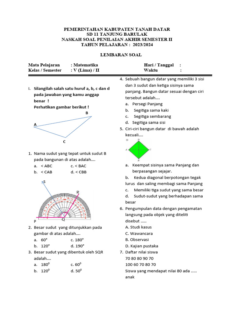 Soal Matematik Sem 2 2024 Pdf