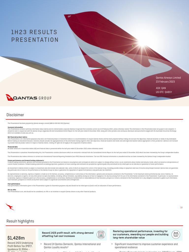 Qantas Half Yearly Report 2023 Presentation PDF